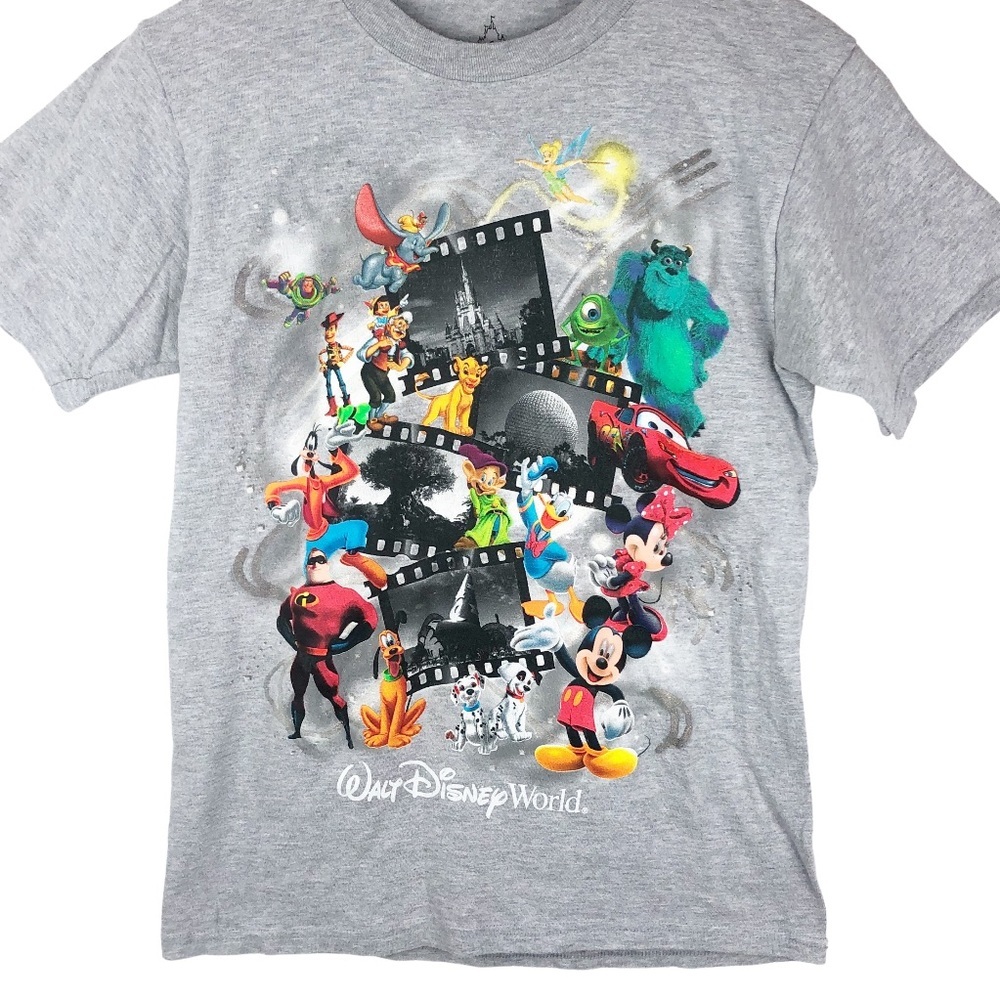 Walt Disney World Gray Graphic T Shirt Women's All Over Characters Movie Film - Picture 4 of 14